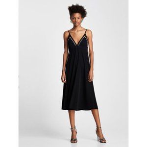 Zara Black Strappy Midi Dress Mesh V-Neck Triangle Think Strap Dress Medium